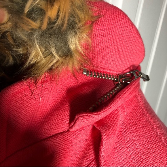 INC Long Full Zipper Lined Removable Hoodie With Fur Coral Pink Pockets Jacket M - Picture 7 of 13